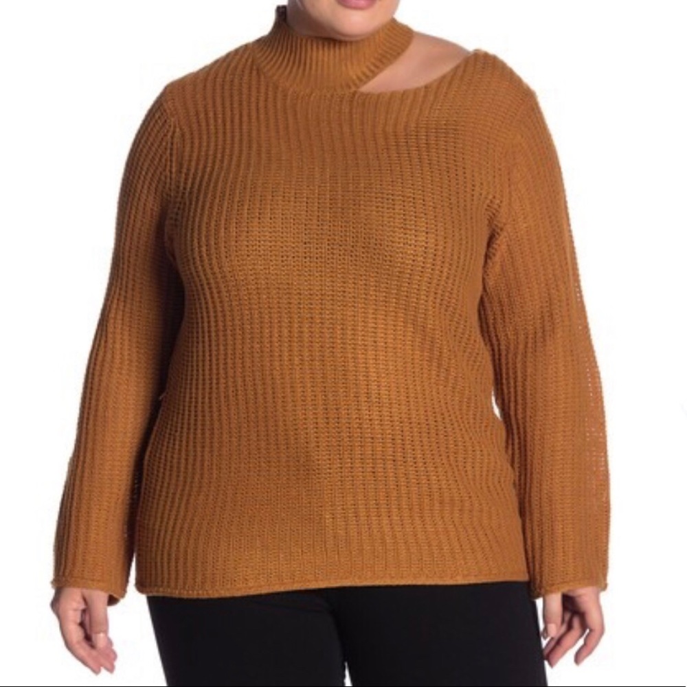 PLANET GOLD Knit Sweater Shoulder Cutout Gold / Mustard Plus Size  1X & 2X NWT